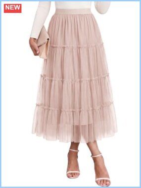 High Waisted A-Line Long Tulle Skirt with Full Lining